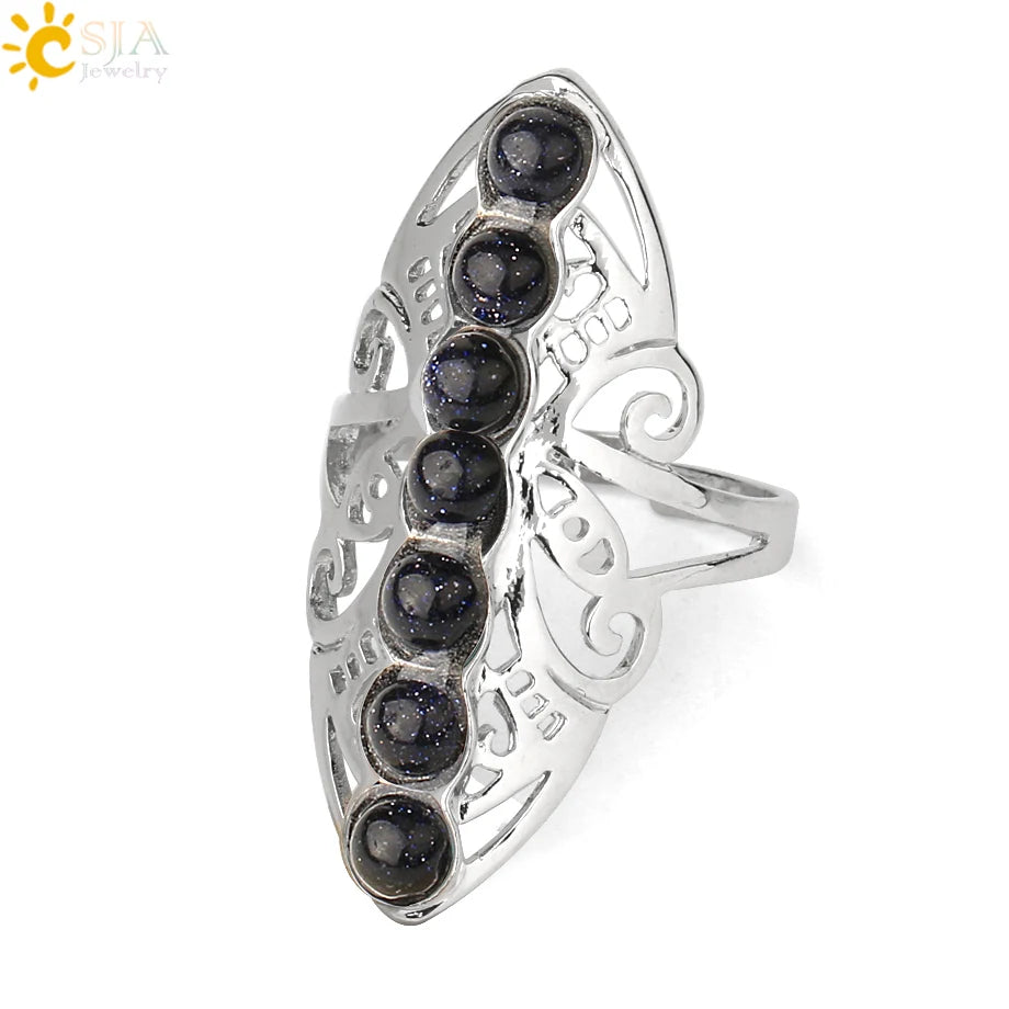 7 Chakra Stone Bead Finger Meditation Healing Point Yoga Ring
