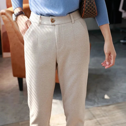 Woolen High Waisted Casual Suit Pants