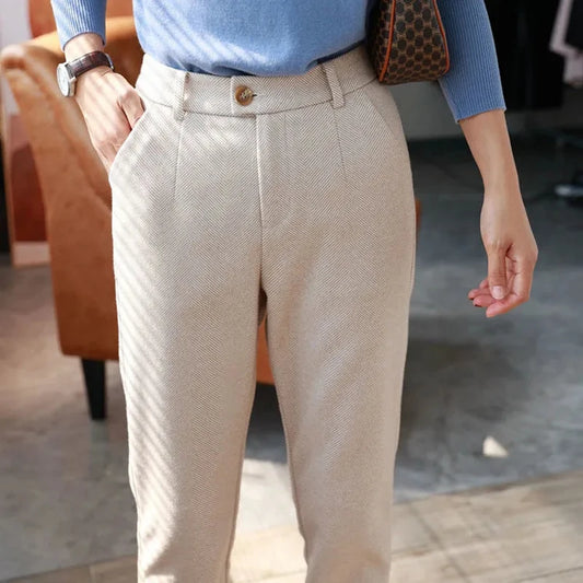 Woolen High Waisted Casual Suit Pants