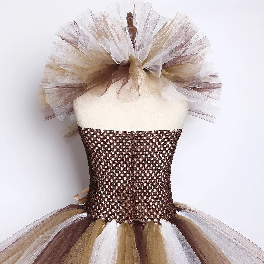 Brown Jungle Lion Costume Animal Party Fancy Tutu Dress