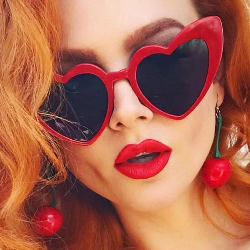 Love Heart Cat Eye Vintage Red Heart Shape Sun Glasses