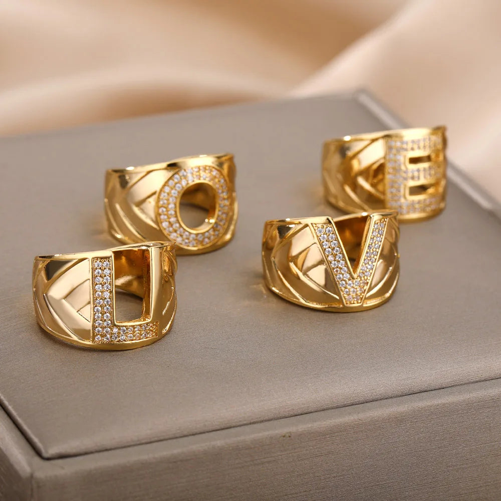 Chunky Wide Zircon Initial Letter Rings