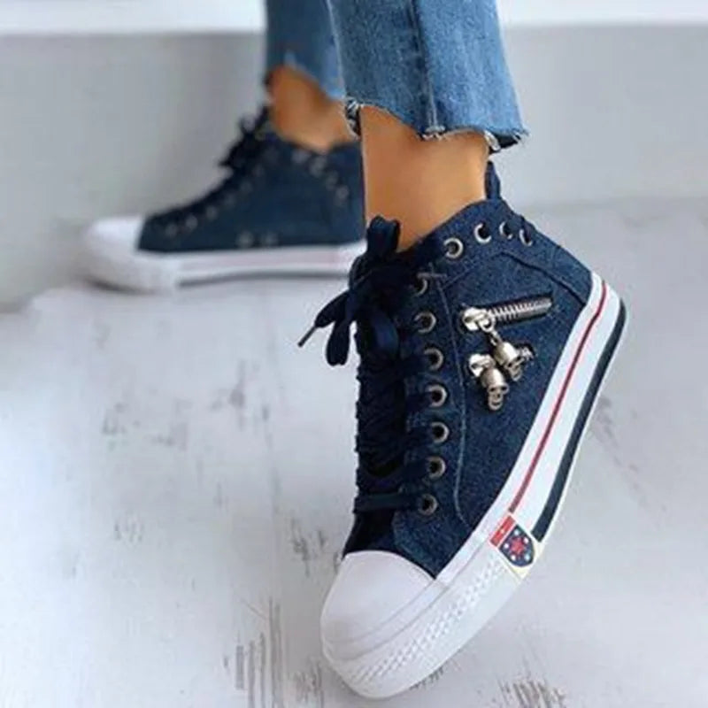 Canvas Chic High Top Flat Zipper Walking Sneakers