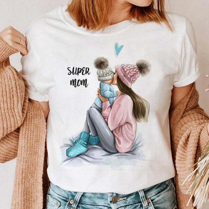 Cartoon Mom Mother Boy Girl Print Mother Lady T-shirts