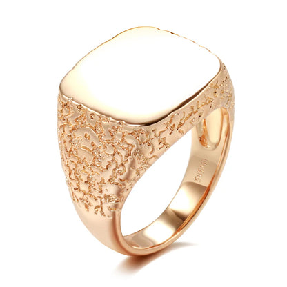 Big Glossy 585 Rose Gold Color Simple Square Ring