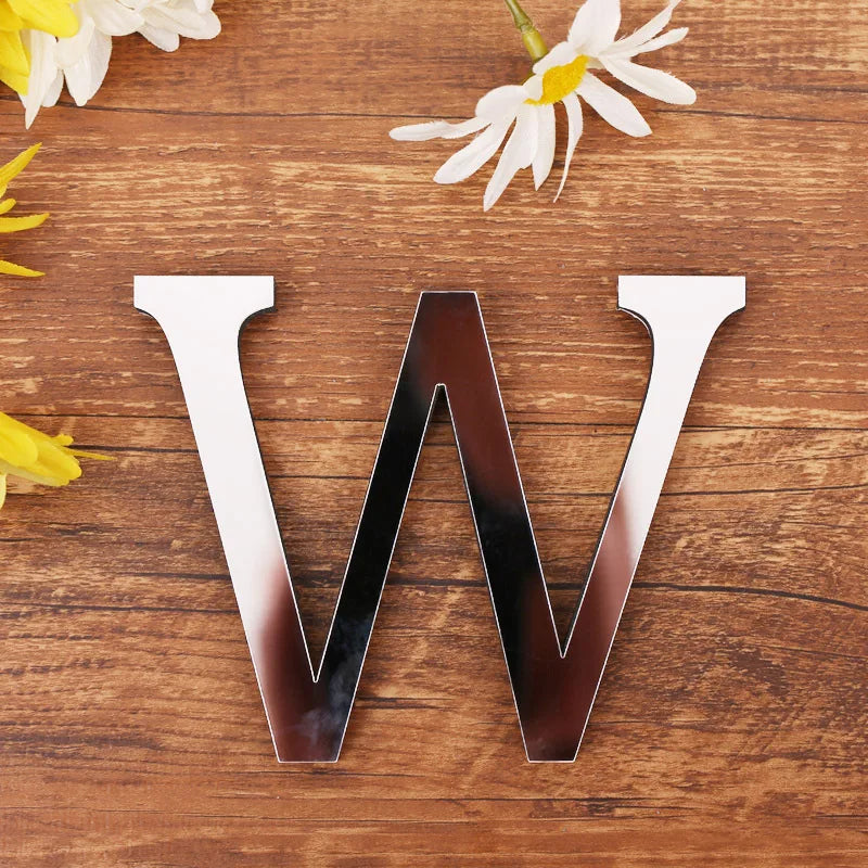 Silver Letter Acrylic 3D Mirror Wall Sticker