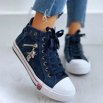 Canvas Chic High Top Flat Zipper Walking Sneakers