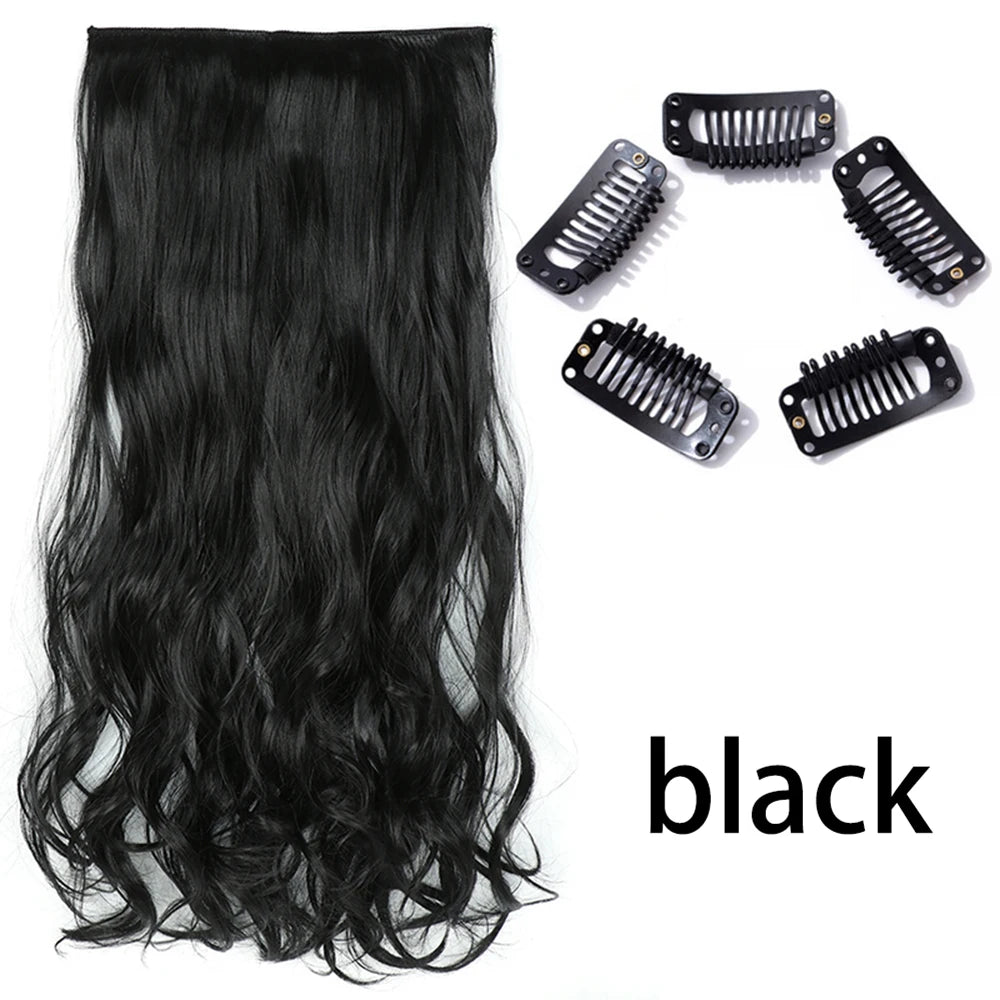 Synthetic Long Straight Clip In One Piece Hair Extension 5 Clips Fake Hair