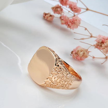 Big Glossy 585 Rose Gold Color Simple Square Ring