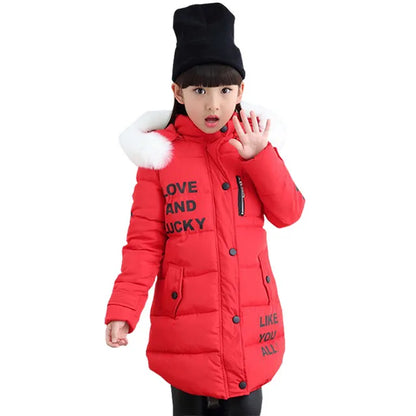 2 6 8 12 Years Teenage Girls Winter Warm Parkas Fur Hooded Thick Jackets