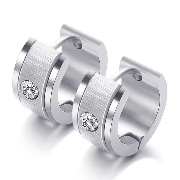 Stainless Steel Zircon Crystal hoop Earrings