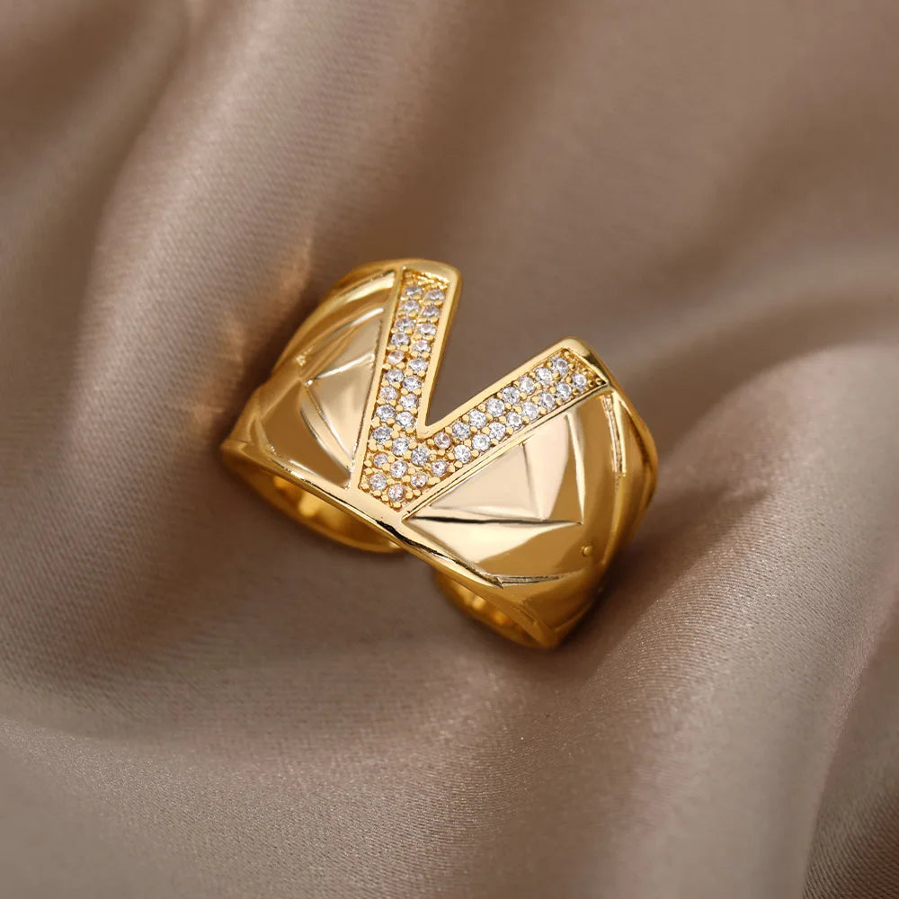 Chunky Wide Zircon Initial Letter Rings