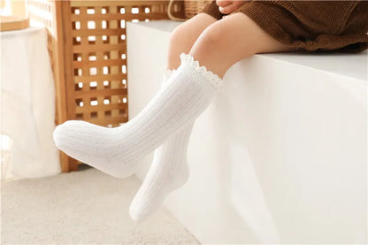 Ruffle Knee High Socks Baby Girls Toddlers Long Soft Cotton Sock 0-8Years