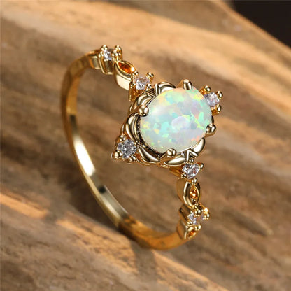 Charm Gold Silver White Opal Oval Stone Crystal Rings