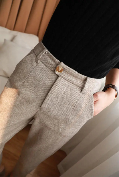 Woolen High Waisted Casual Suit Pants