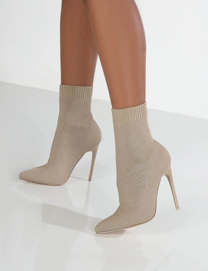 Short High Heels Knitted Ankle Boots