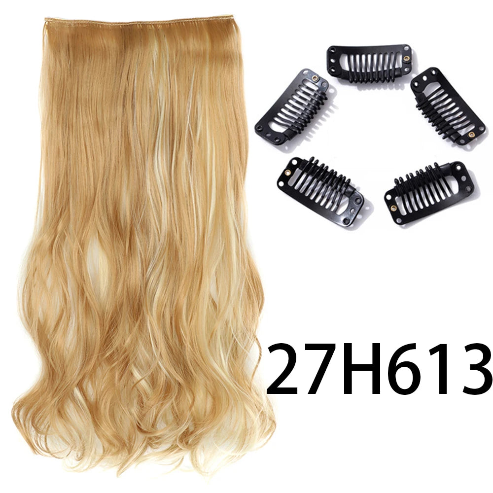 Synthetic Long Straight Clip In One Piece Hair Extension 5 Clips Fake Hair