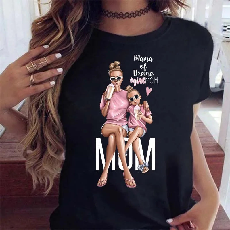 Cartoon Mom Mother Boy Girl Print Mother Lady T-shirts