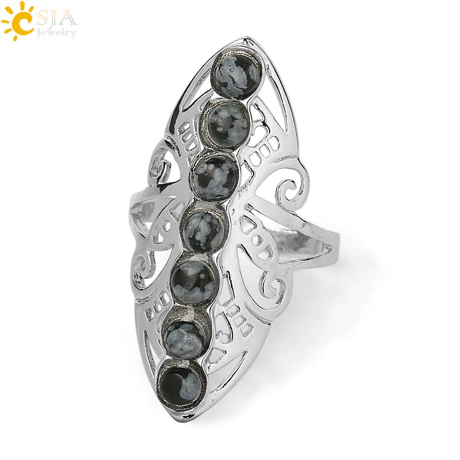 7 Chakra Stone Bead Finger Meditation Healing Point Yoga Ring
