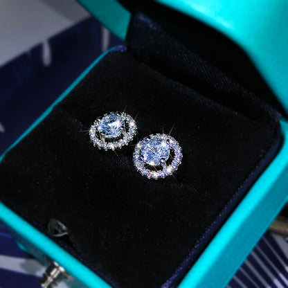 DANA 925 Silver White Zircon Round Earrings