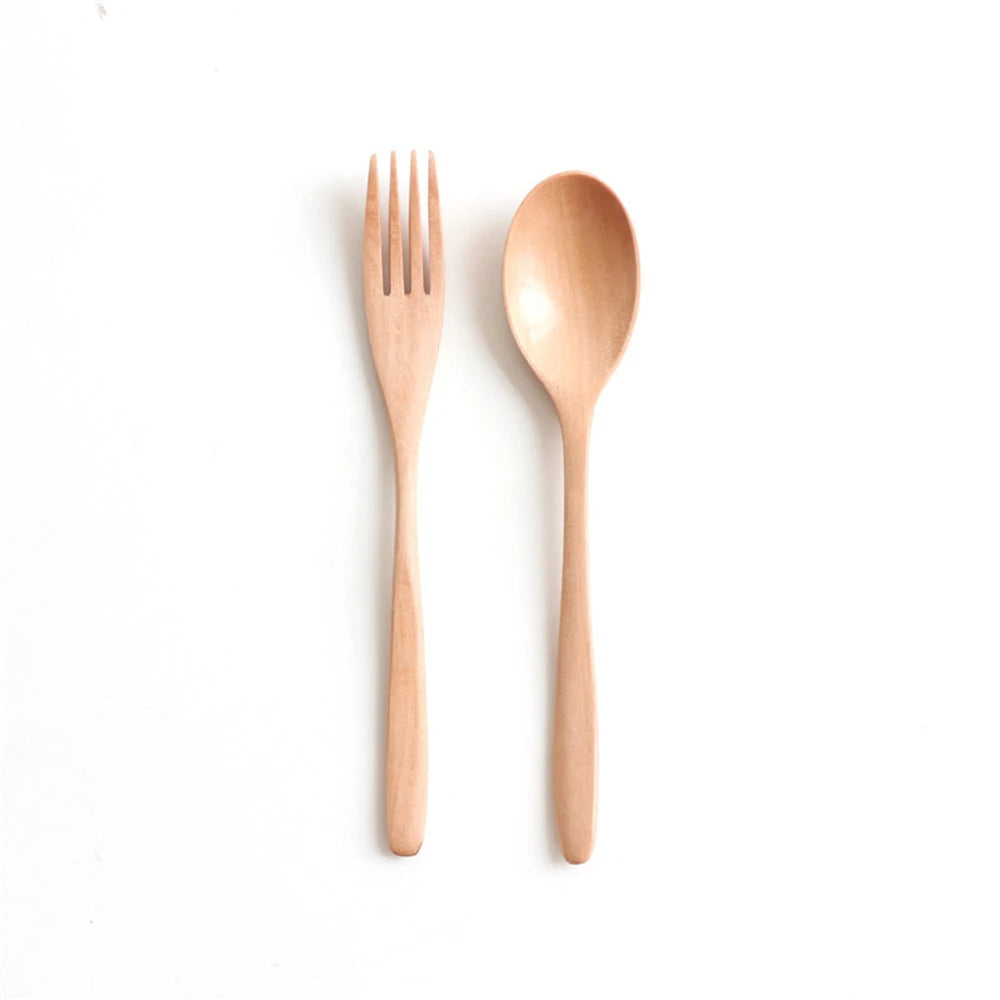 2PCS Natural Wooden Spoon & Fork