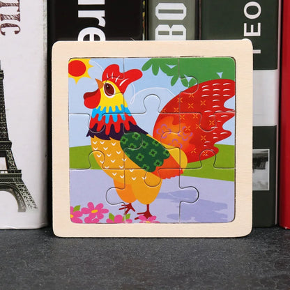 11X11CM Kids Wooden Puzzle Cartoon Animal Traffic Toys