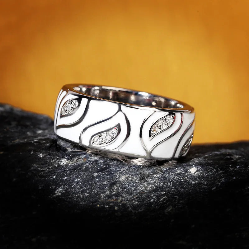 925 Silver White Leaves Sparkling CZ Jewelry Ring Set