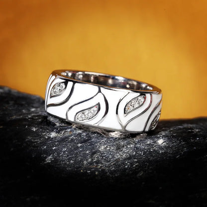 925 Silver White Leaves Sparkling CZ Jewelry Ring Set