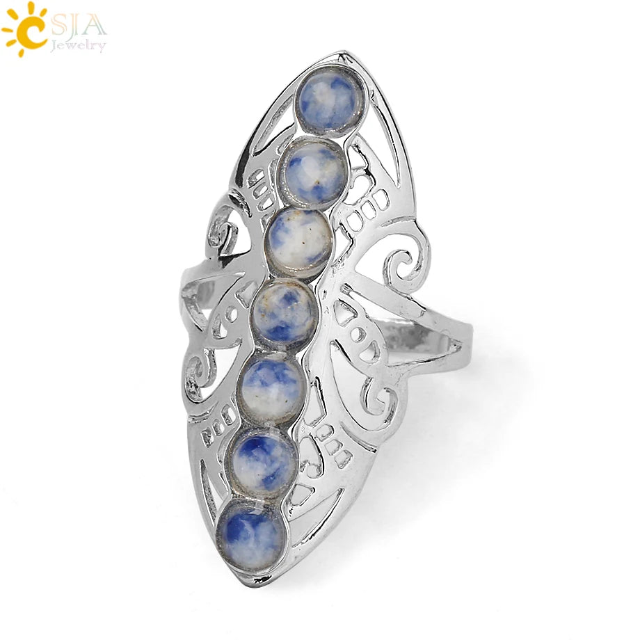 7 Chakra Stone Bead Finger Meditation Healing Point Yoga Ring