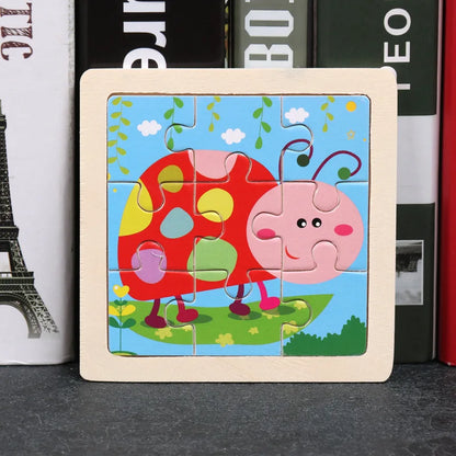 11X11CM Kids Wooden Puzzle Cartoon Animal Traffic Toys