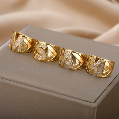 Chunky Wide Zircon Initial Letter Rings