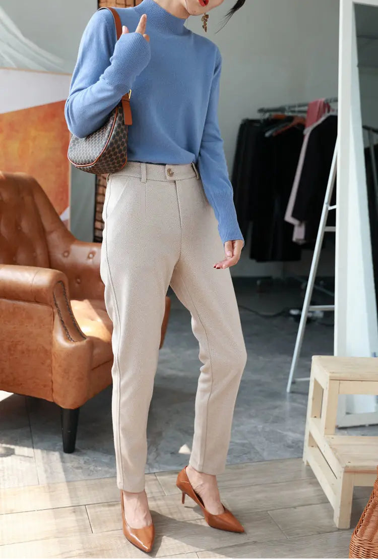 Woolen High Waisted Casual Suit Pants
