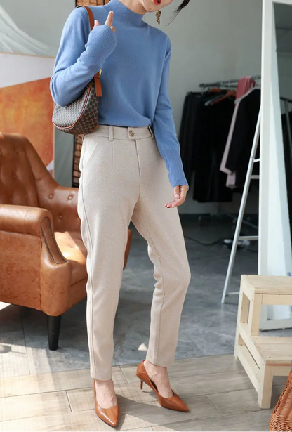 Woolen High Waisted Casual Suit Pants