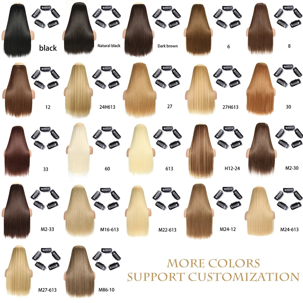 Synthetic Long Straight Clip In One Piece Hair Extension 5 Clips Fake Hair
