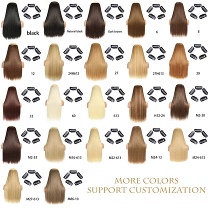 Synthetic Long Straight Clip In One Piece Hair Extension 5 Clips Fake Hair