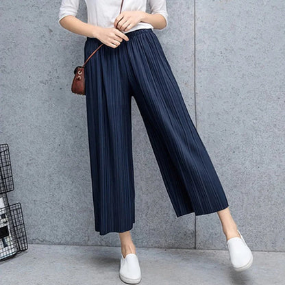 Waist High Pleated Wide Leg  Chiffon Loose Pants