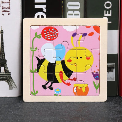 11X11CM Kids Wooden Puzzle Cartoon Animal Traffic Toys