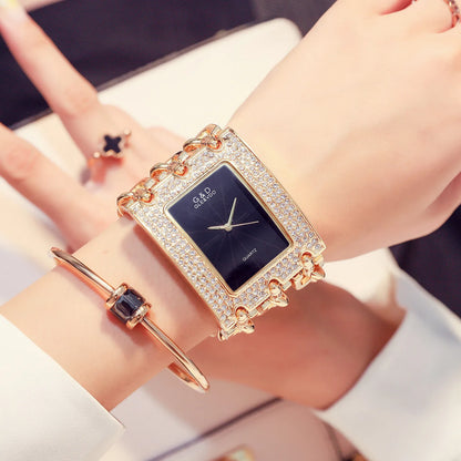 Three Chain Rhinestone Quartz Wrist Watches