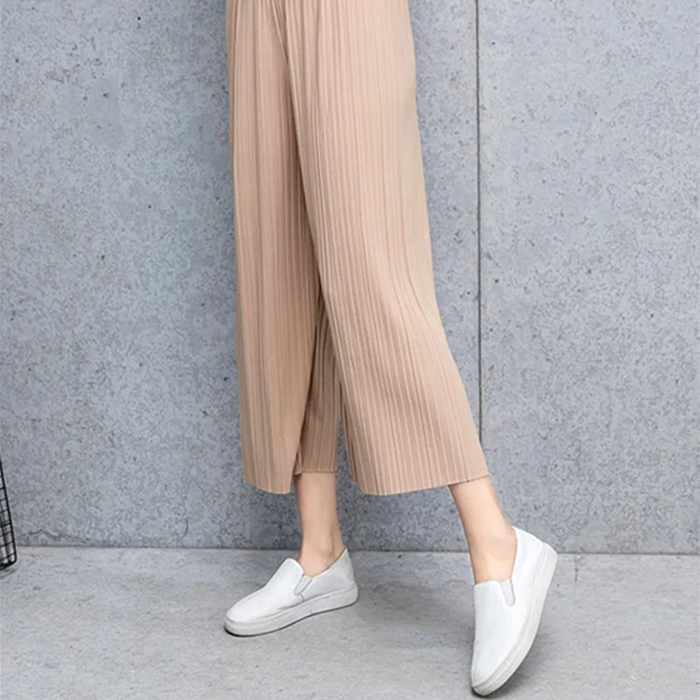 Waist High Pleated Wide Leg  Chiffon Loose Pants