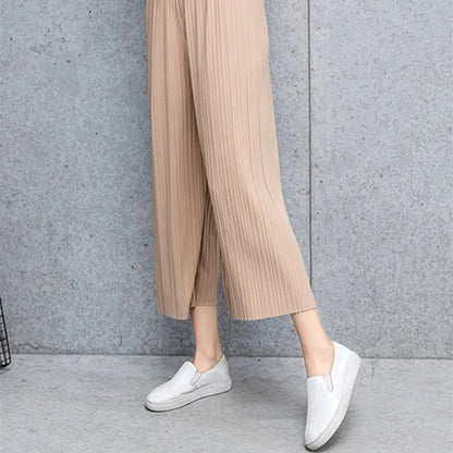 Waist High Pleated Wide Leg  Chiffon Loose Pants