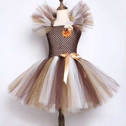 Brown Jungle Lion Costume Animal Party Fancy Tutu Dress