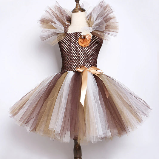 Brown Jungle Lion Costume Animal Party Fancy Tutu Dress