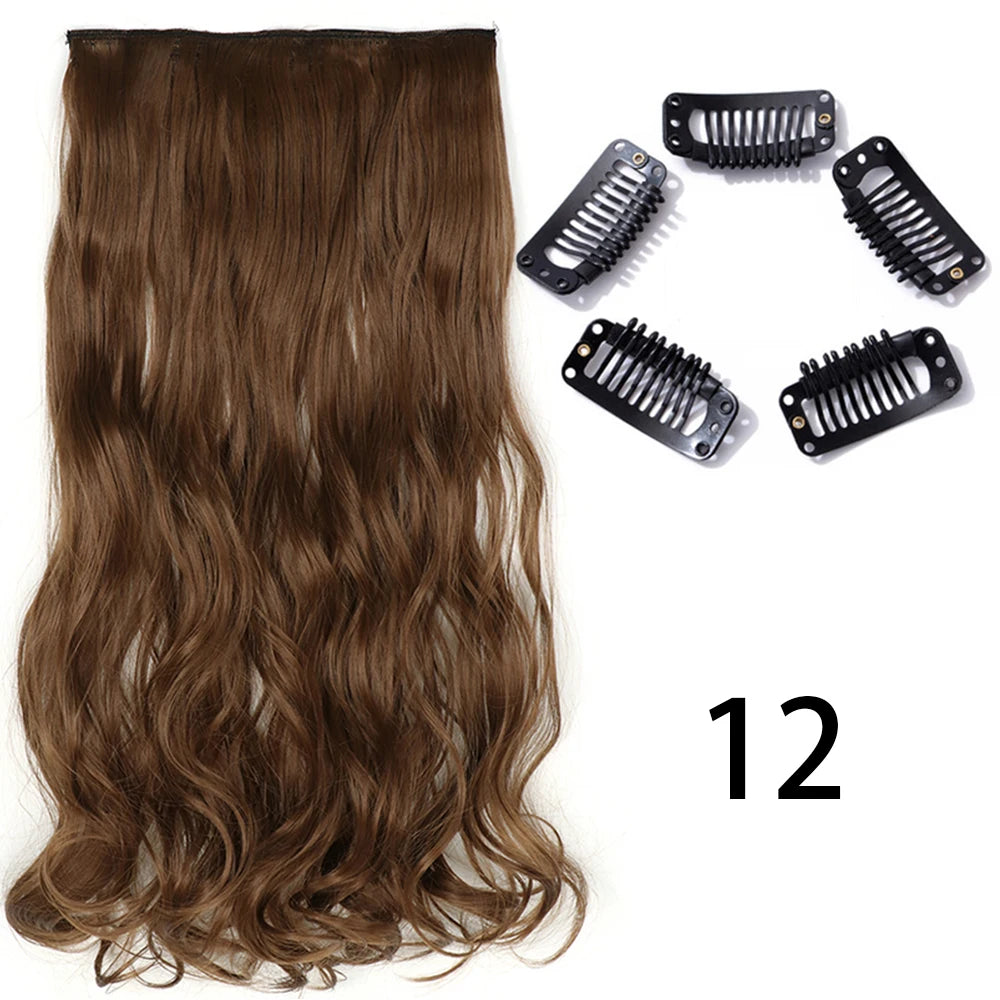 Synthetic Long Straight Clip In One Piece Hair Extension 5 Clips Fake Hair