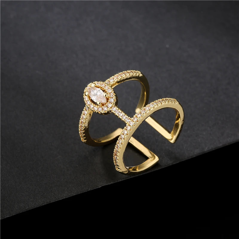 Gold Geometric Copper AAA+ Cubic Zirconia Ring