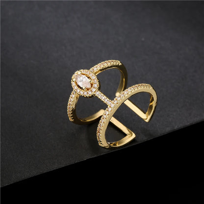 Gold Geometric Copper AAA+ Cubic Zirconia Ring