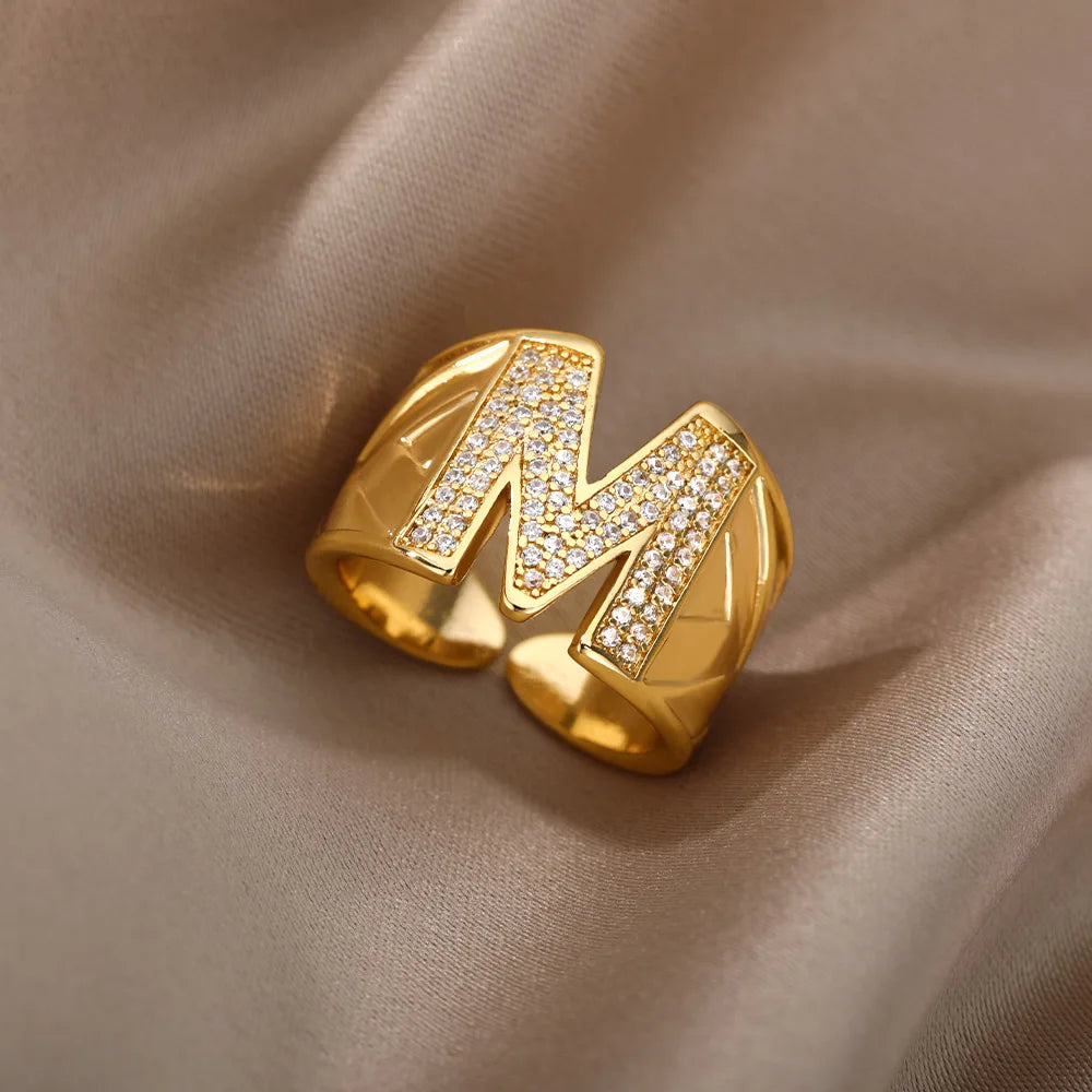 Chunky Wide Zircon Initial Letter Rings