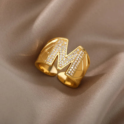 Chunky Wide Zircon Initial Letter Rings