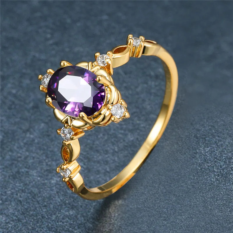Charm Gold Silver White Opal Oval Stone Crystal Rings
