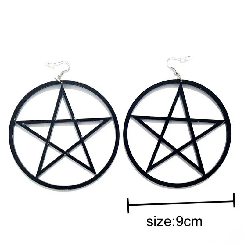 Acrylic Big Round Pentagram Drop Pink Circle Star Dangle Earrings