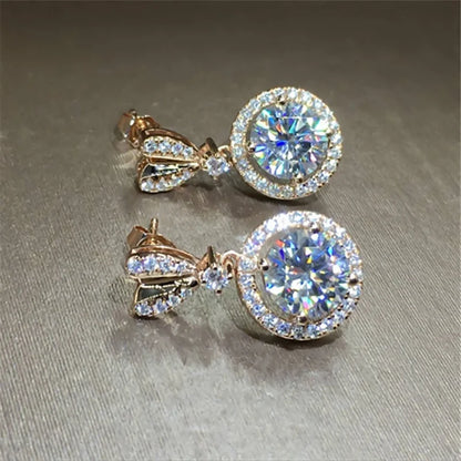 Huitan Heart Stud with Big Round CZ Drop Earrings